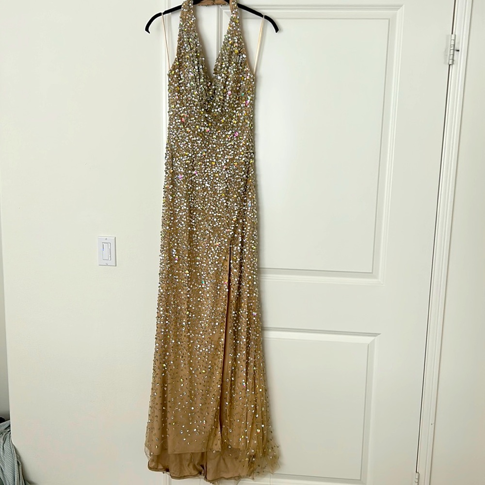 Prom or Formal Long dress. Covered in beautiful crystals. Only worn 1x